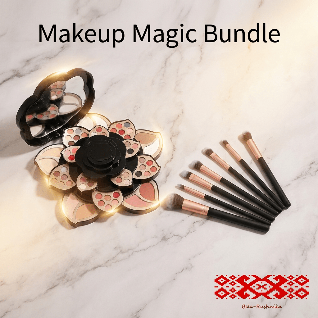 Multifunctional Makeup Full Set with Black Floral Palette - Bela - Rushnika