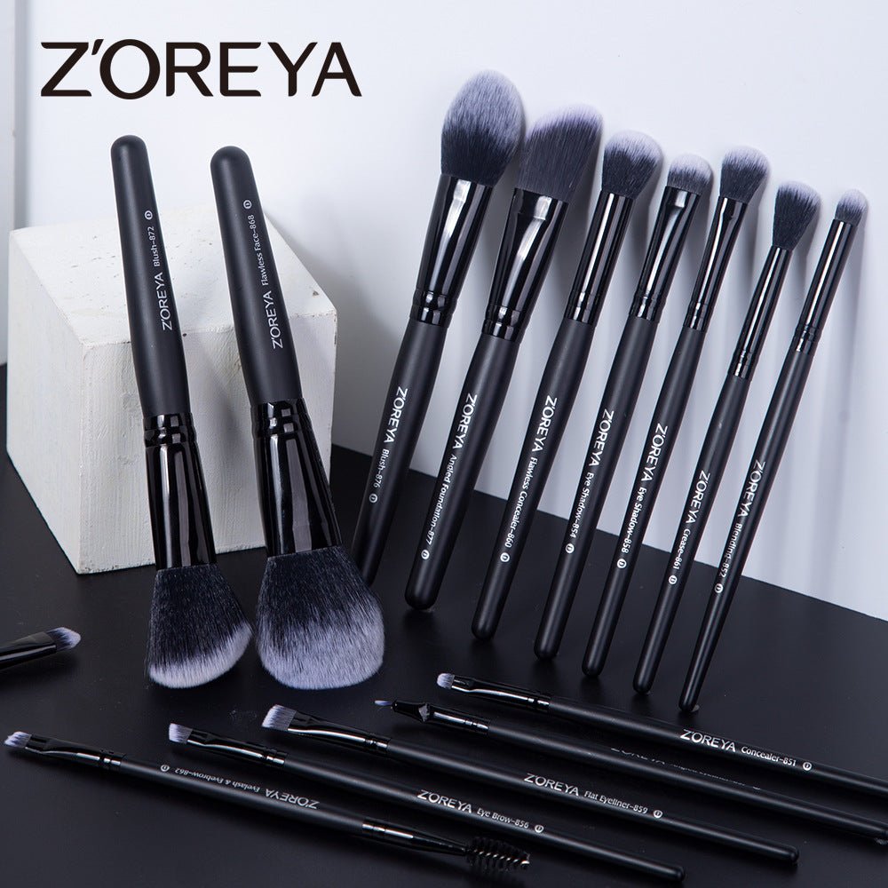 ZOREYA 15 - Piece Makeup Brush Set with Black Handles - Bela - Rushnika