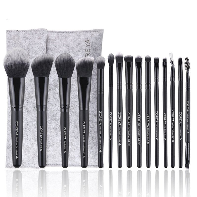 ZOREYA 15 - Piece Makeup Brush Set with Black Handles - Bela - Rushnika